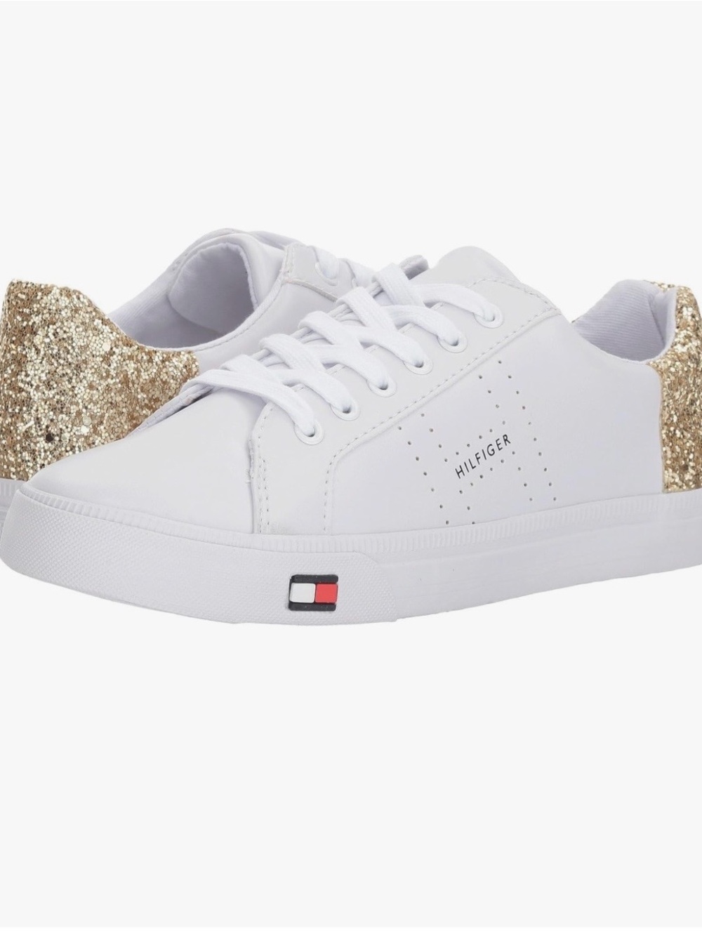 Tommy Hilfiger White Sneakers with Gold Glitter Heel Accent